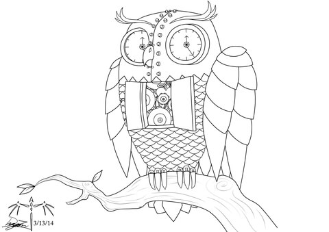 Steampunk Owl Inspired By Bubo Coloring Page